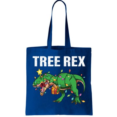 Christmas Dinosaur Tree Rex Xmas Lights T Rex Dinosaur Gift Tote Bag