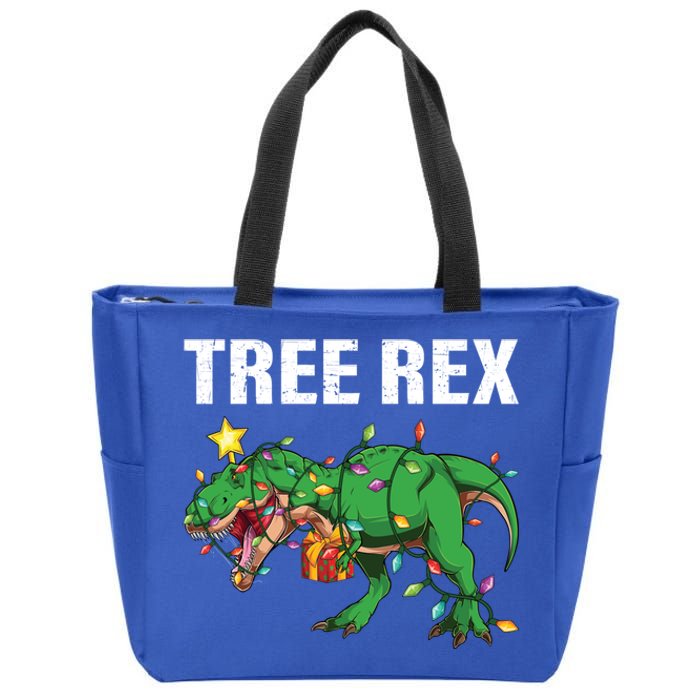 Christmas Dinosaur Tree Rex Xmas Lights T Rex Dinosaur Gift Zip Tote Bag