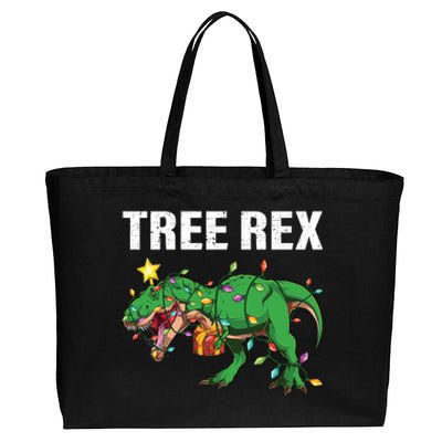 Christmas Dinosaur Tree Rex Xmas Lights T Rex Dinosaur Gift Cotton Canvas Jumbo Tote