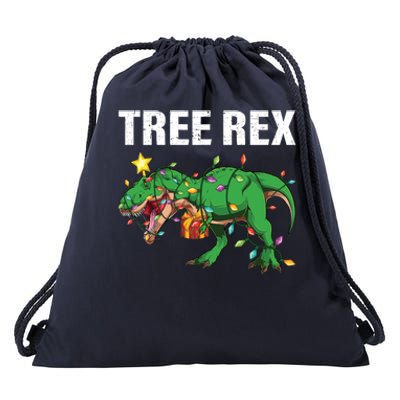 Christmas Dinosaur Tree Rex Xmas Lights T Rex Dinosaur Gift Drawstring Bag