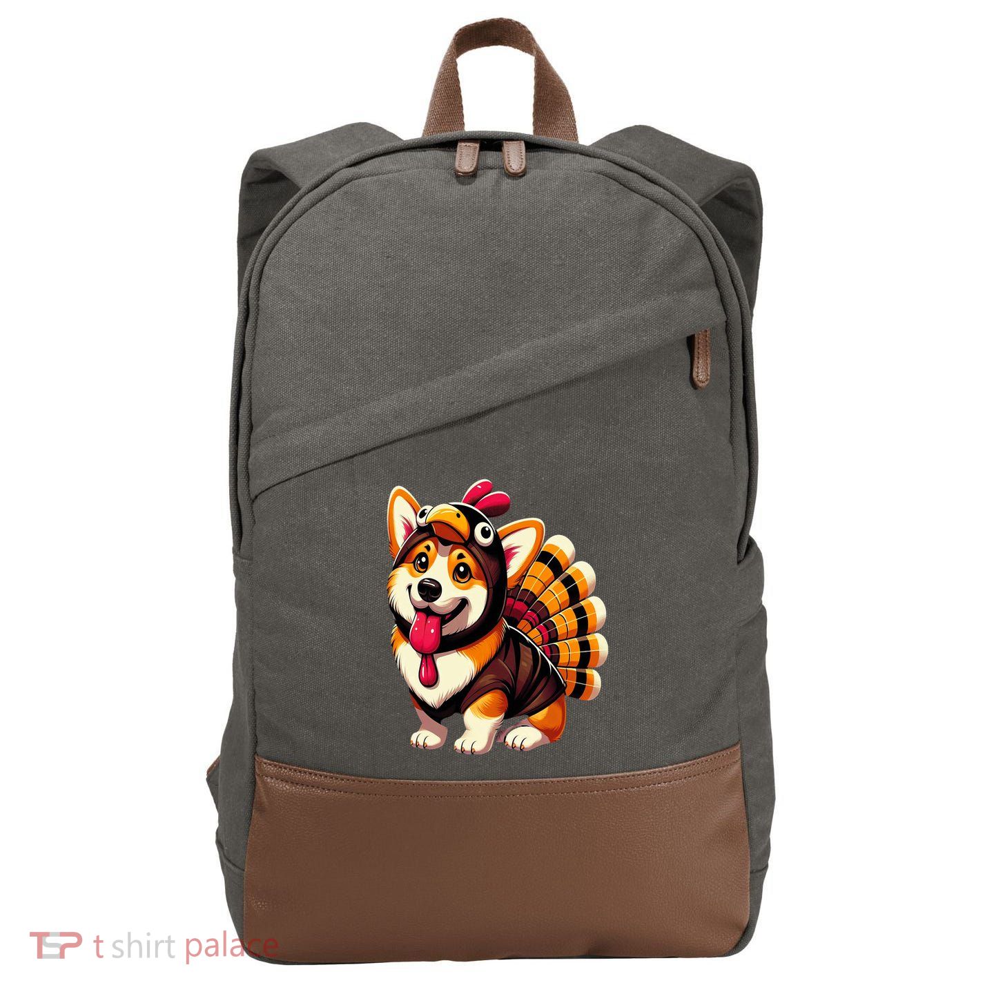 Corgi Dog Turkey Thanksgiving Costume Cotton Canvas Backpack
