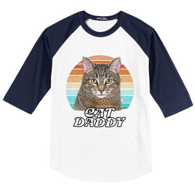 Cat Daddy Tabby Vintage Eighties Style Cat Retro Cute Dog Baseball Sleeve Shirt