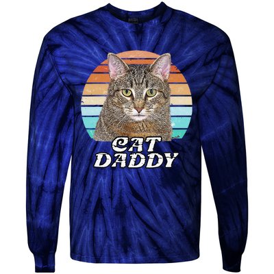 Cat Daddy Tabby Vintage Eighties Style Cat Retro Cute Dog Tie-Dye Long Sleeve Shirt