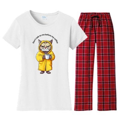 Cat Don’T Talk To Me Before My Coffee Women's Flannel Pajama Set