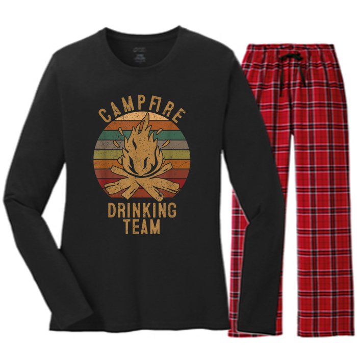 Campfire Drinking Team Camping Lovers Gifts Camper Women's Long Sleeve Flannel Pajama Set 