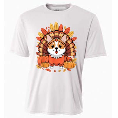 Corgi Dog Turkey Thanksgiving Costume Cooling Performance Crew T-Shirt