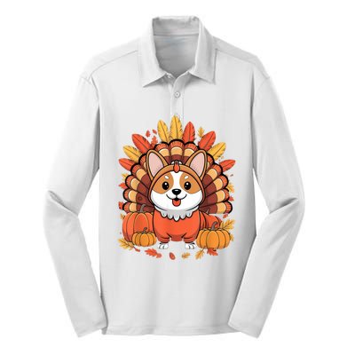 Corgi Dog Turkey Thanksgiving Costume Silk Touch Performance Long Sleeve Polo