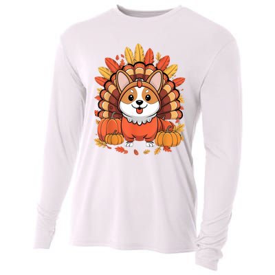 Corgi Dog Turkey Thanksgiving Costume Cooling Performance Long Sleeve Crew