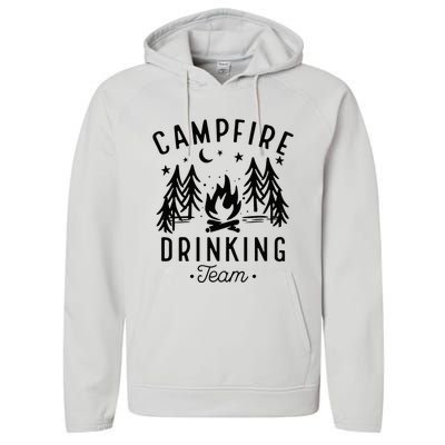 Campfire Drinking Team Happy Camper Camping Lover Performance Fleece Hoodie