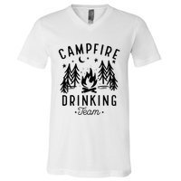 Campfire Drinking Team Happy Camper Camping Lover V-Neck T-Shirt