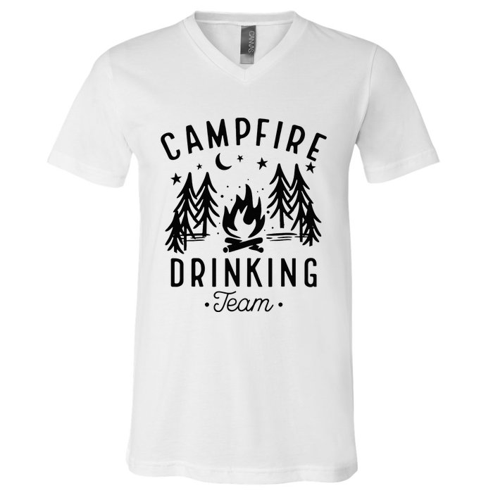 Campfire Drinking Team Happy Camper Camping Lover V-Neck T-Shirt