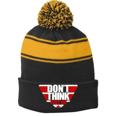 Cool Don't Think Just Do Logo Stripe Pom Pom Beanie