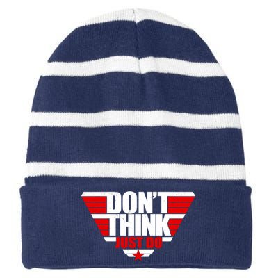 Cool Don't Think Just Do Logo Striped Beanie with Solid Band