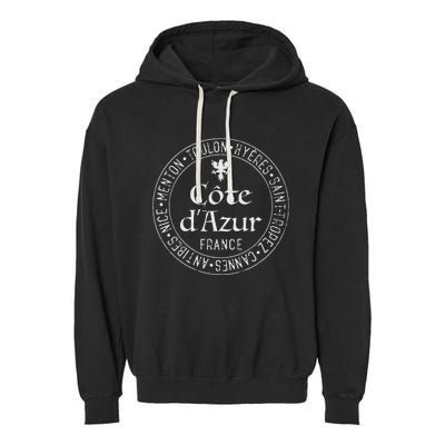 Cote DAzur Towns For French Riviera Mediterranean Travelers Garment-Dyed Fleece Hoodie