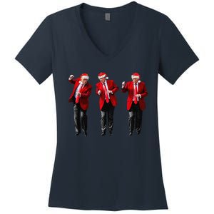 Christmas Donald Trump President 2024 Dancing Funny Santa Women's V-Neck T-Shirt