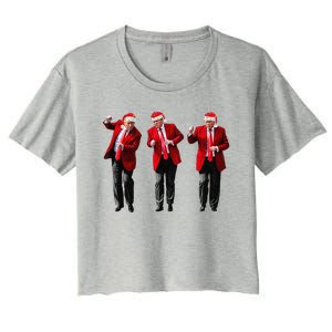 Christmas Donald Trump President 2024 Dancing Funny Santa Women's Crop Top Tee