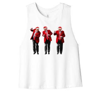 Christmas Donald Trump President 2024 Dancing Funny Santa Women's Racerback Cropped Tank