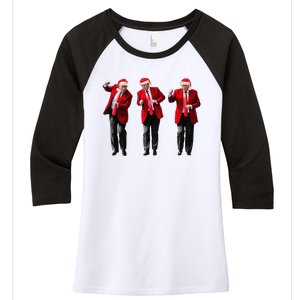 Christmas Donald Trump President 2024 Dancing Funny Santa Women's Tri-Blend 3/4-Sleeve Raglan Shirt