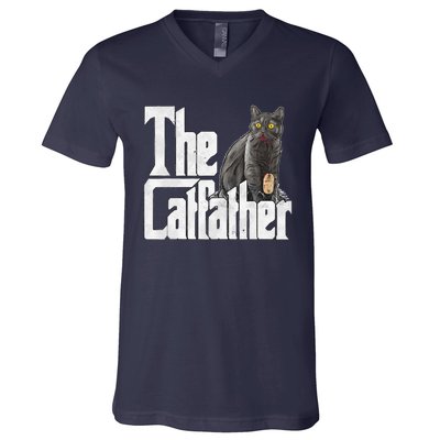 Cat Dad The Catfather Crazy Cat Father Kitty Daddy V-Neck T-Shirt