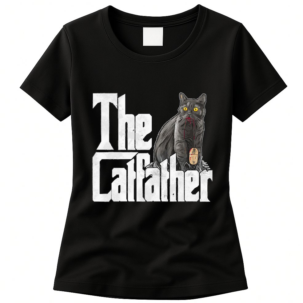Cat Dad The Catfather Crazy Cat Father Kitty Daddy Womens T-Shirt