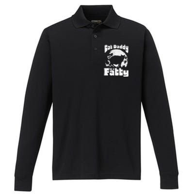 Cat Daddy To A Fatty! Funny Vintage Full Moon & Chonk Dad Performance Long Sleeve Polo