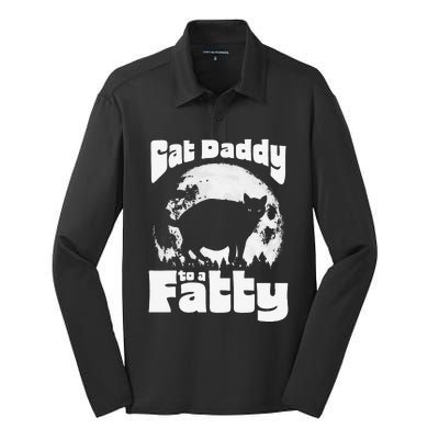 Cat Daddy To A Fatty! Funny Vintage Full Moon & Chonk Dad Silk Touch Performance Long Sleeve Polo