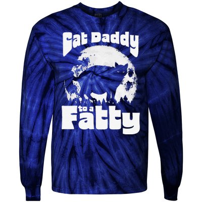 Cat Daddy To A Fatty! Funny Vintage Full Moon & Chonk Dad Tie-Dye Long Sleeve Shirt