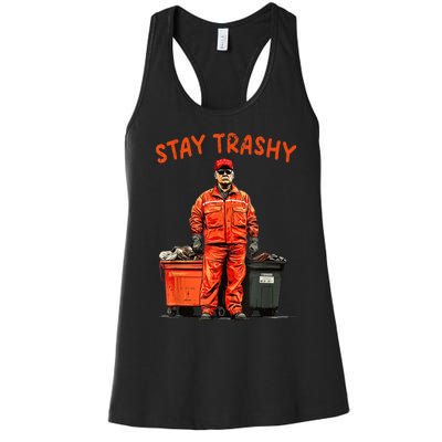 Cool Donald Trump Garbage Stay Trashy Funny Maga Trump 2024 Women's Racerback Tank