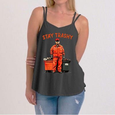 Cool Donald Trump Garbage Stay Trashy Funny Maga Trump 2024 Women's Strappy Tank