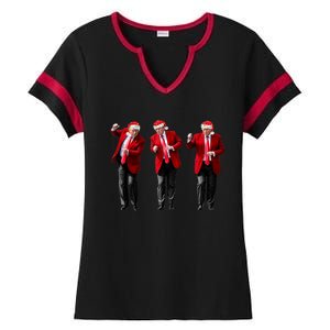 Christmas Donald Trump President 2024 Dancing Funny Santa Gift Ladies Halftime Notch Neck Tee