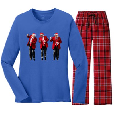 Christmas Donald Trump President 2024 Dancing Funny Santa Gift Women's Long Sleeve Flannel Pajama Set 