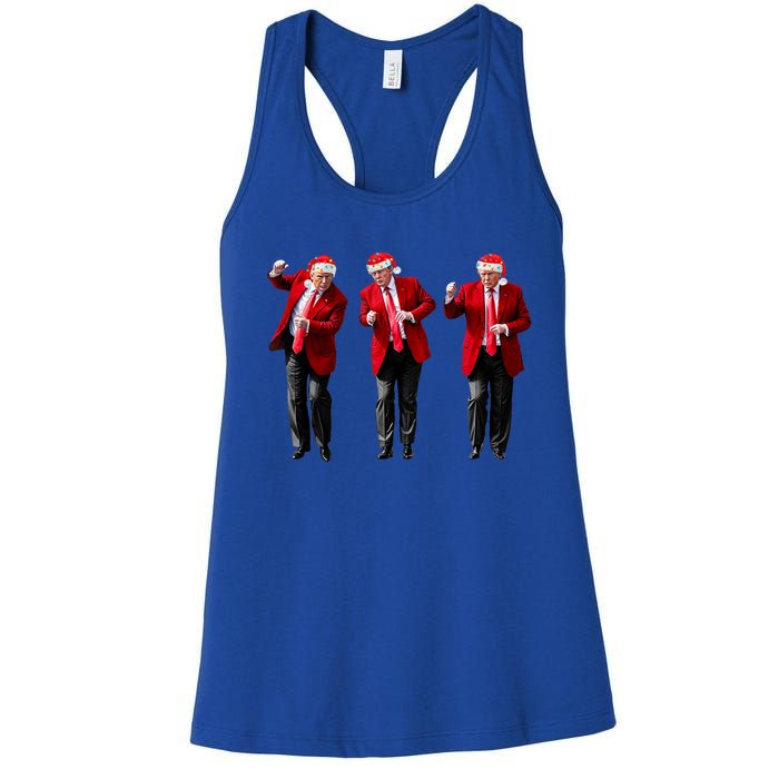 Christmas Donald Trump President 2024 Dancing Funny Santa Gift Women's Racerback Tank