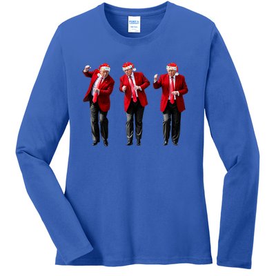 Christmas Donald Trump President 2024 Dancing Funny Santa Gift Ladies Long Sleeve Shirt