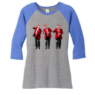 Christmas Donald Trump President 2024 Dancing Funny Santa Gift Women's Tri-Blend 3/4-Sleeve Raglan Shirt