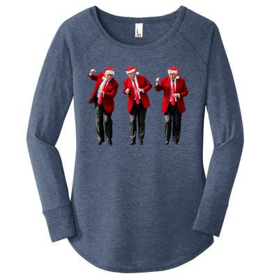 Christmas Donald Trump President 2024 Dancing Funny Santa Gift Women's Perfect Tri Tunic Long Sleeve Shirt