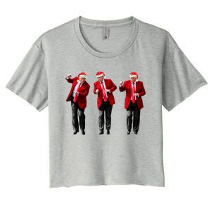 Christmas Donald Trump President 2024 Dancing Funny Santa Gift Women's Crop Top Tee