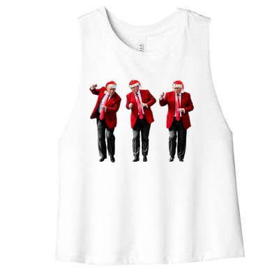 Christmas Donald Trump President 2024 Dancing Funny Santa Gift Women's Racerback Cropped Tank