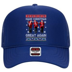 Christmas Donald Trump President 2024 Dancing Funny Santa Meaningful Gift High Crown Mesh Back Trucker Hat