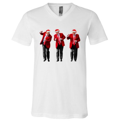 Christmas Donald Trump President 2024 Dancing Funny Santa V-Neck T-Shirt