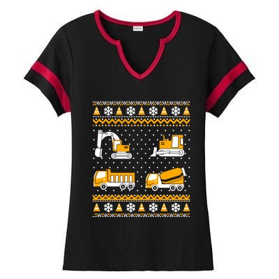 Construction Dump Trucks Bulldozer Ugly Christmas Sweater Ladies Halftime Notch Neck Tee