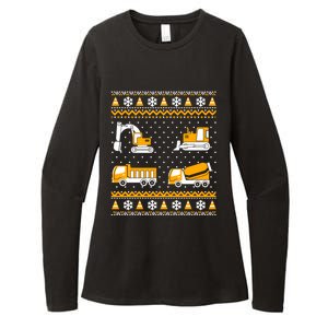 Construction Dump Trucks Bulldozer Ugly Christmas Sweater Womens CVC Long Sleeve Shirt