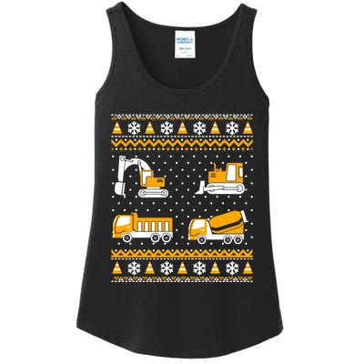 Construction Dump Trucks Bulldozer Ugly Christmas Sweater Ladies Essential Tank