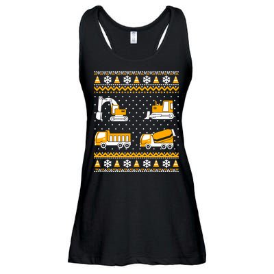 Construction Dump Trucks Bulldozer Ugly Christmas Sweater Ladies Essential Flowy Tank