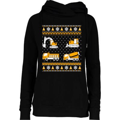 Construction Dump Trucks Bulldozer Ugly Christmas Sweater Womens Funnel Neck Pullover Hood