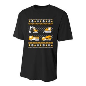 Construction Dump Trucks Bulldozer Ugly Christmas Sweater Youth Performance Sprint T-Shirt