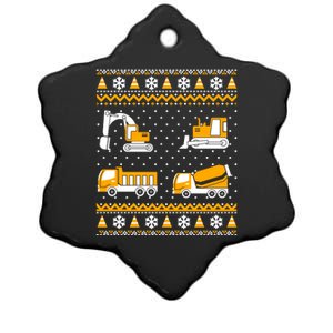 Construction Dump Trucks Bulldozer Ugly Christmas Sweater Ceramic Star Ornament