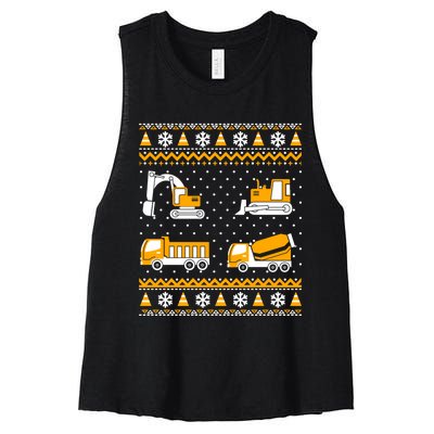 Construction Dump Trucks Bulldozer Ugly Christmas Sweater Women's Racerback Cropped Tank