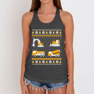 Construction Dump Trucks Bulldozer Ugly Christmas Sweater Women's Knotted Racerback Tank