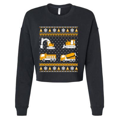 Construction Dump Trucks Bulldozer Ugly Christmas Sweater Cropped Pullover Crew