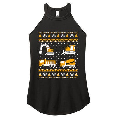 Construction Dump Trucks Bulldozer Ugly Christmas Sweater Women's Perfect Tri Rocker Tank